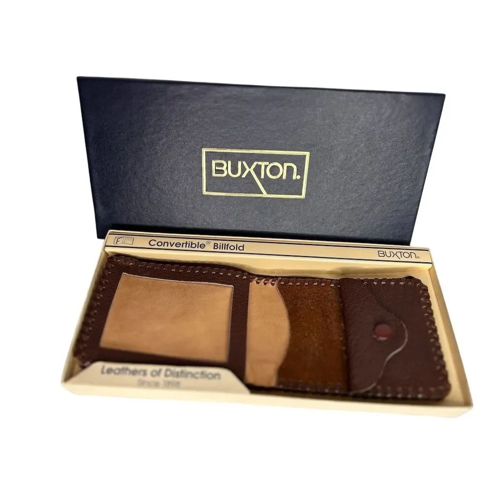 Vintage Buxton Men's Brown Leather Bifold Wallet with Credit Card Slots New
